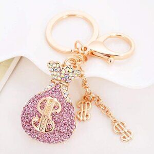 Bag Charm / Keychain NWOT Dollar Symbol Pink Sparkling Rhinestones